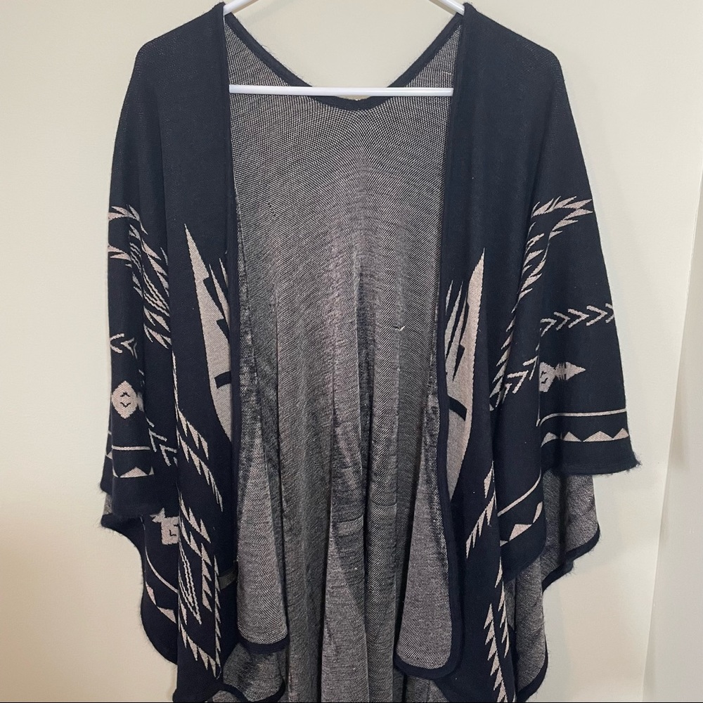 Francesca’s Aztec Print Poncho Wrap Sweater